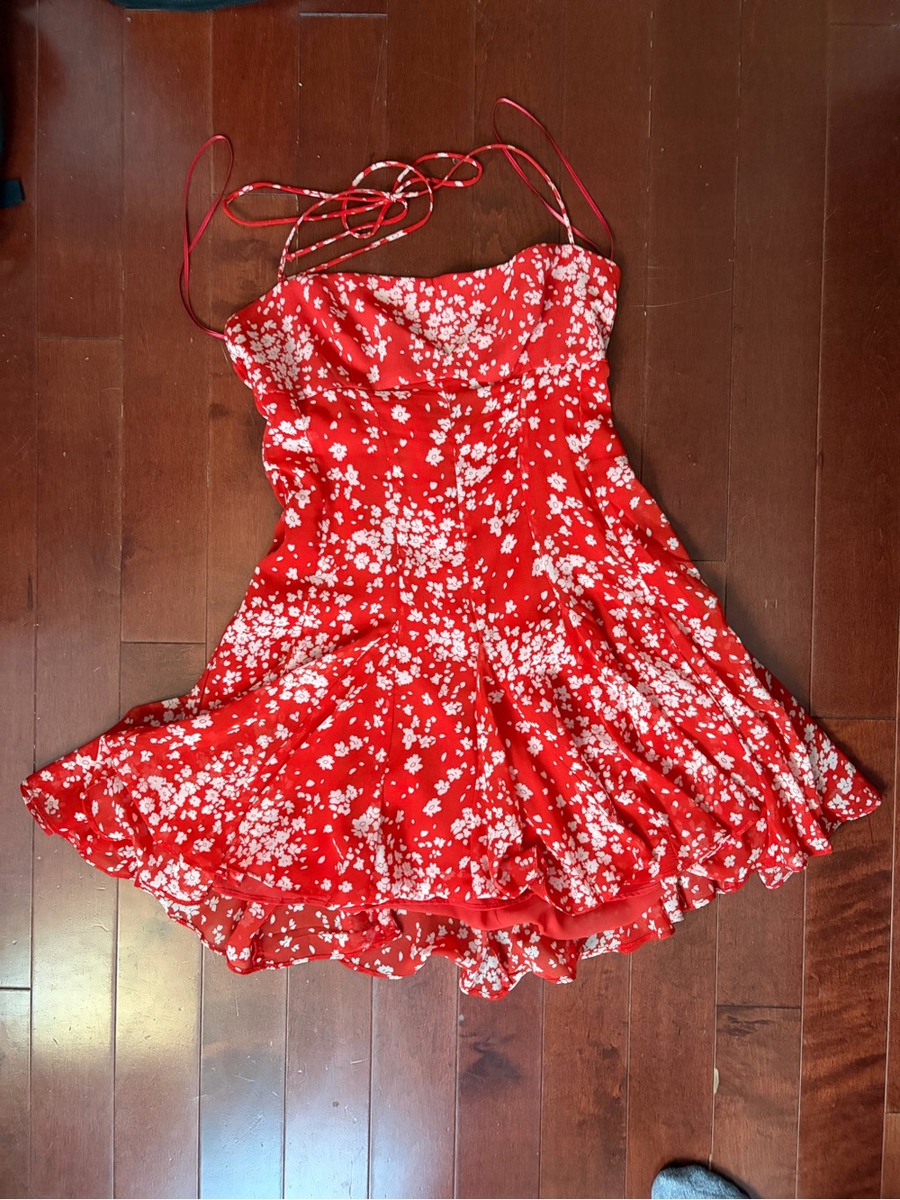 Zara Red Mini Dress with White Floral Print